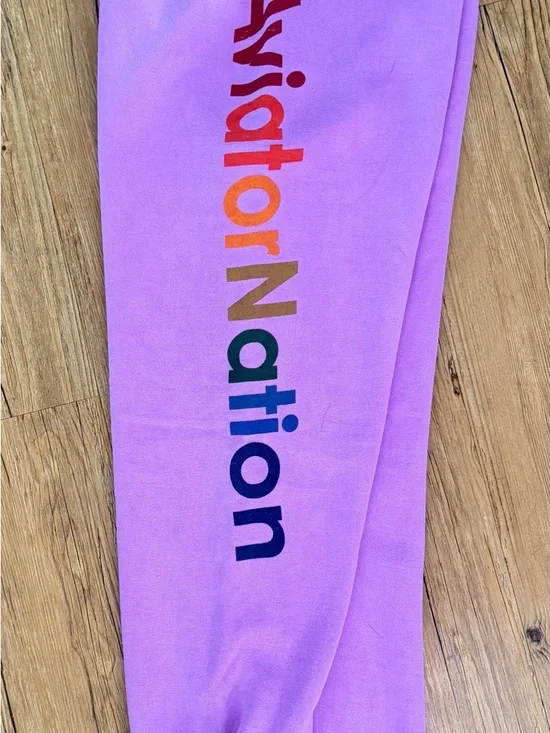 Aviator Nation Lavender Joggers with Rainbow Patch - Picture 2 of 6